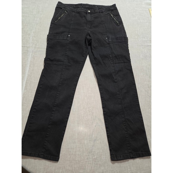 Denim - Womens Black Cargo Utility Straight Leg Jeans Stretch Y2K Pants Size 36x28